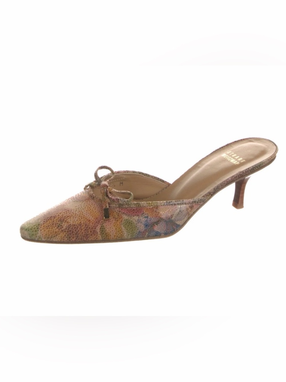 Vintage Stuart Weitzman Multicolor Floral Pointed Bow Mules